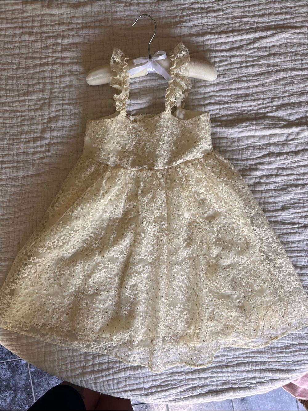 Girls' Cream Lace Party Dress with Ruffle Straps